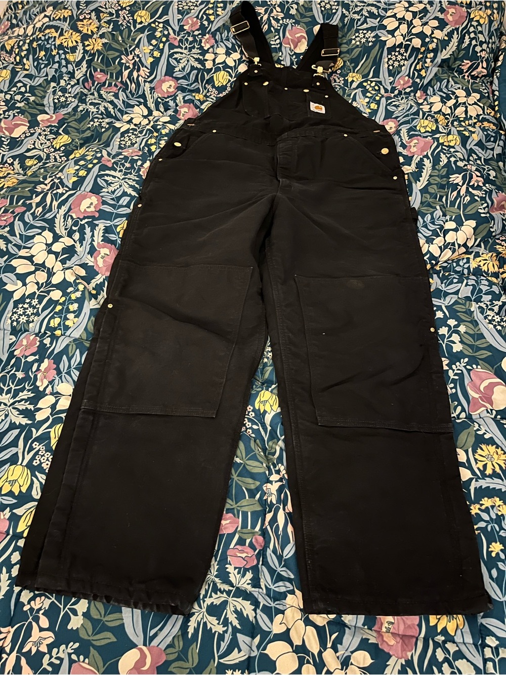 Carhartt Black Insulated Work Cargo Overalls Mens Size 42x30